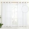 Natural Linen Curtains 63 Inch Length 2 Panels Bronze Grommet Linen Textured Short Window Drapes Light Filtering for Living Room Bedroom, 52 X 63 Inch