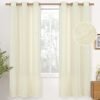 Natural Linen Curtains 63 Inch Length 2 Panels Bronze Grommet Linen Textured Short Window Drapes Light Filtering for Living Room Bedroom, 52 X 63 Inch