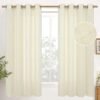 Natural Linen Curtains 63 Inch Length 2 Panels Bronze Grommet Linen Textured Short Window Drapes Light Filtering for Living Room Bedroom, 52 X 63 Inch