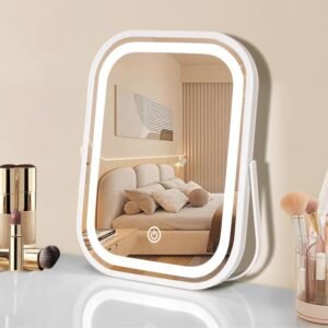 Travel Makeup Mirror with Lights, Portable Small Beauty LED Vanity Mirror with Lights, 1200mAh Battery, Dimmable Touch Screen, Tabletop Folding Compact Mirror,Women Gift