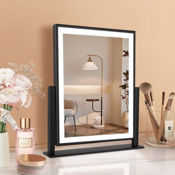 Makeup Mirror with Lights, Fashion Lighted Vanity Mirror with Dimmable Light, Smart Control, Adjustable Warm White/Natural/Daylight, Birthday Wedding Gift, 360°Rotation (Black, 13inch)