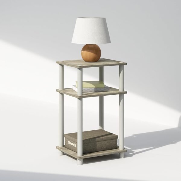 3-Tier Open Storage Nightstand, 1-Pack, Plastic Poles, Sonoma Oak/White