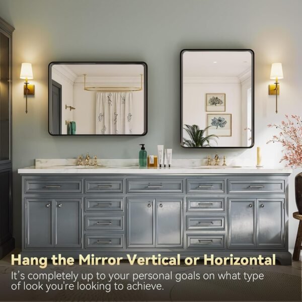 Black Bathroom Mirror for Wall, 24x36 Inch Rectangular Black Metal Framed Mirror, Modern Wall Mounted Vanity Mirror for Bathroom, Vertical or Horizontal