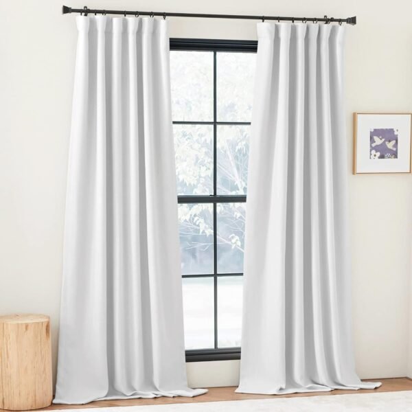 Faux Linen Curtains 90 inches Long for Doorway, Pinch Pleated Thick Room Darkening Window Treatments Noise Reducing Privacy for Living Room/Bedroom, Natural, W34 x L90, 2 Panels