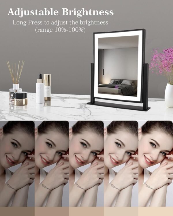 Classic Makeup Mirror with Lights, Lighted Vanity Mirror with Dimmable Light, Smart Control, Memory, Adjustable Warm White/Natural/Daylight, Birthday Wedding Gift, 360°Rotation (13in. Black)