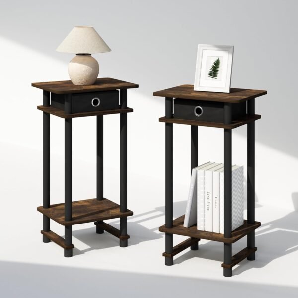 3-Tier Open Storage Nightstand, 1-Pack, Plastic Poles, Sonoma Oak/White