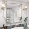 714O_fNQ32L._AC_SL1500.jpg 20x30 Silver Bathroom Mirror, Silver Wall Mirror for Vanity, Brushed Metal Framed Rectangle Mirror, Anti-Rust, Brushed Nickel,Shatterproof, Round Corners(Horizontally/Vertically)