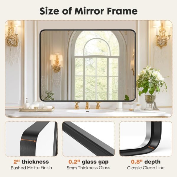 Black Bathroom Vanity Mirror for Wall, 22x30 Inch Metal Framed Wall Mirror Farmhouse Rectangle, Anti-Rust, Tempered Glass, Hangs Horizontally or Vertically