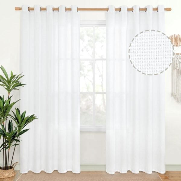 Natural Linen Curtains 63 Inch Length 2 Panels Bronze Grommet Linen Textured Short Window Drapes Light Filtering for Living Room Bedroom, 52 X 63 Inch