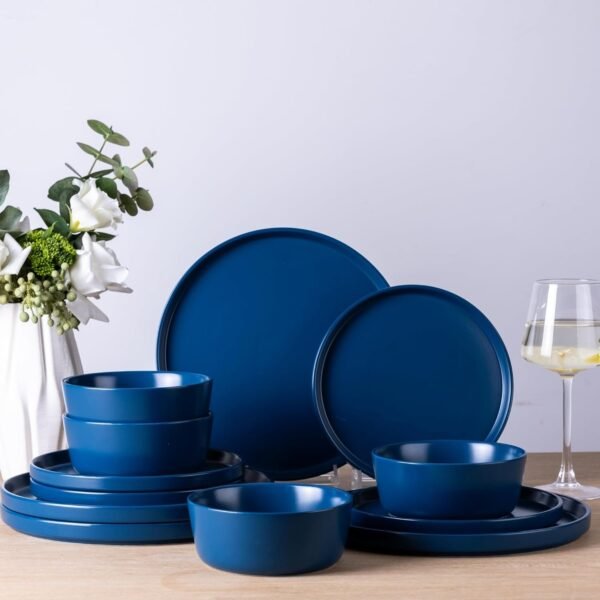 Ceramic Dinnerware Sets of 4, Modern Flat Stoneware Plates and Bowls Sets,Chip and Crack Resistant | Dishwasher & Microwave Safe Dishes Set,Scratch Resistant- Service for 4 (12pc)-Matte White