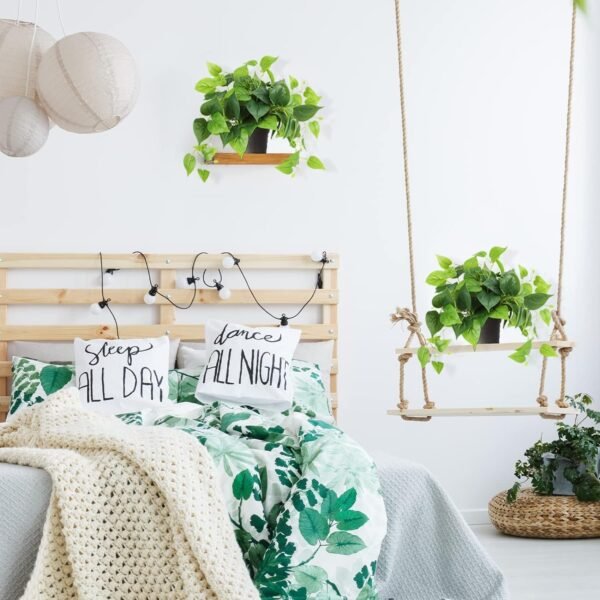 Faux Pothos, 2 Pack Artificial Plants with Plastic Pot, Artificial Potted Plants for Home Office Bedroom Indoor Outdoor Decor (Blcak)