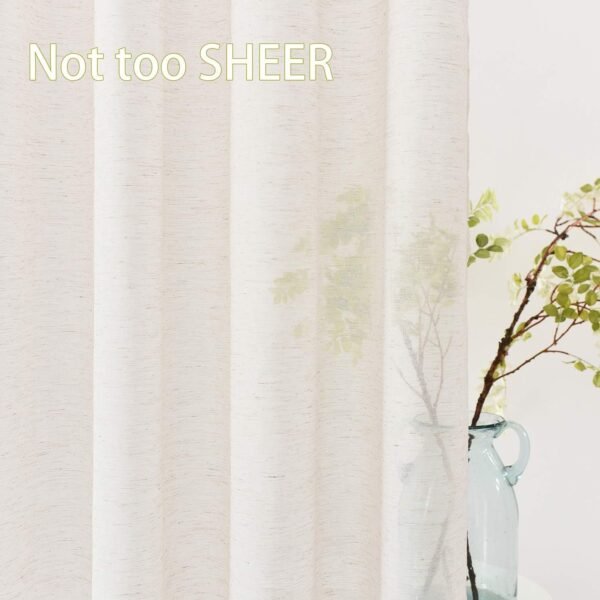 Linen Sheer Curtains 108inches Long for Living Room Flax Blend Retro Window Draperies for Bedroom Sheers Rod Pocket 52" w x 2Panel Natural