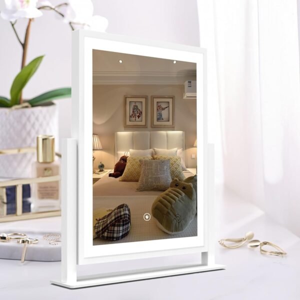 Lighted Vanity Mirror Fashion Makeup Mirror 12in Black for Desktop with Detachable,10x Magnifying,360° Rotation,Adjustable Warm White/Natural/Daylight Dimmable Light Memory,Birthday Gift for Woman