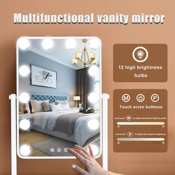 Makeup Vanity Mirror with Lights,17.5"×13.7" Tabletop Led Hollywood Mirror with 12 Dimmable Bulbs,Smart Touch Control 3 Colors Light 10X Magnification 360°Rotation