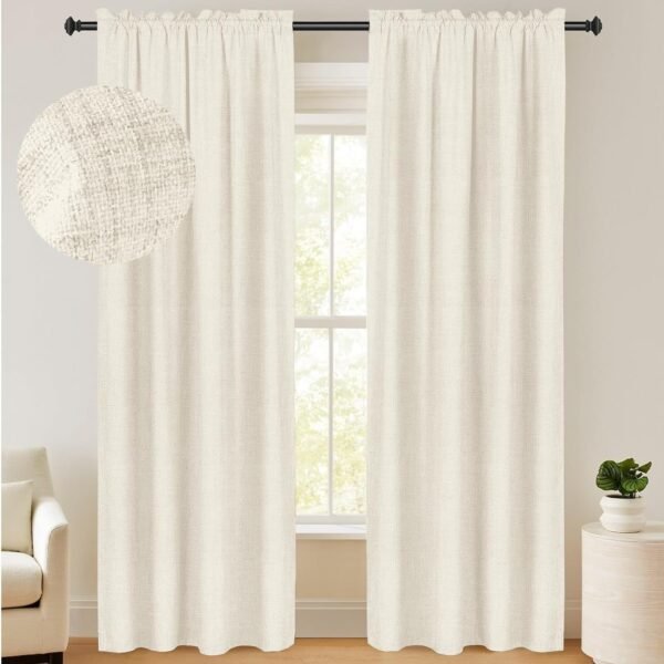 100% Blackout Shield Linen Blackout Curtains 84 Inches Long 2 Panels Set, Blackout Curtains for Bedroom, Thermal Insulated Rod Pocket Window Curtains & Drapes Living Room, 50W X 84L, Beige