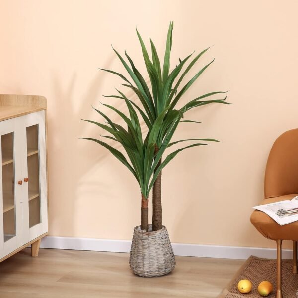 Dracaena Indoor Plant 4ft Tall Faux Plant Indoor Large Fake Plants Potted Yucca Tree Tropical Floor Plant Artificial Silk Palm Trees for Home Office Store Decor Housewarming Gift