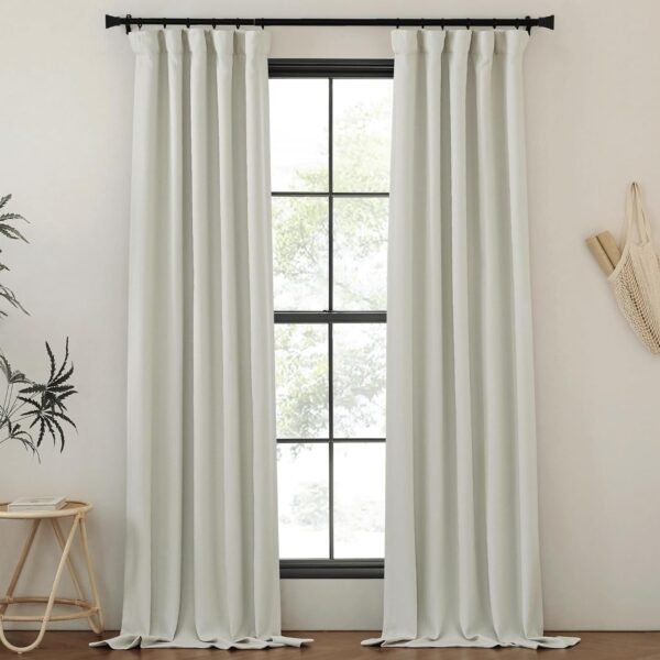 Faux Linen Curtains 90 inches Long for Doorway, Pinch Pleated Thick Room Darkening Window Treatments Noise Reducing Privacy for Living Room/Bedroom, Natural, W34 x L90, 2 Panels