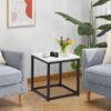Modern End Table, Square Small Coffee Sofa Side Table with Metal Frame