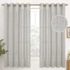 Natural Linen Curtains 63 Inch Length 2 Panels Bronze Grommet Linen Textured Short Window Drapes Light Filtering for Living Room Bedroom, 52 X 63 Inch