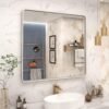 71C-qtNuGjL._AC_SL1500.jpg 20x30 Silver Bathroom Mirror, Silver Wall Mirror for Vanity, Brushed Metal Framed Rectangle Mirror, Anti-Rust, Brushed Nickel,Shatterproof, Round Corners(Horizontally/Vertically)