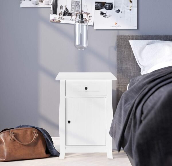 White Nightstand, Small Nightstand with Drawer and Door Cabinet, Wood Nightstand with Storage Organizer, Bedside Table with Drawers, Bedroom Nightstand, End Tables Living Room, Kids' Room, Dorm