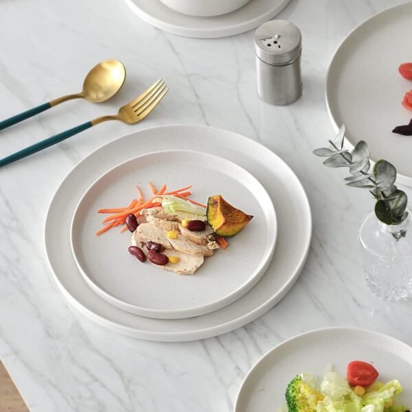 71ERmiAOEbL._AC_SL1500.jpg 12Pcs Melamine Dinnerware Set, White Dinnerware Set Indoor and Outdoor Use Plates and Bowls Sets For 4 Dishes Camping Dishwasher Safe BPA Free(Sage White)