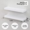 14.9 in White Floating Shelves Set of 2, Wall Mounted Small Shelves, Modern Hanging Shelf for Wall Decor, Display Wall Storage Shelves for Living Room, Bedroom, Bathroom, Kitchen - White