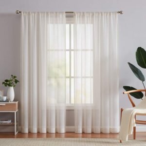 Linen Sheer Curtains 108inches Long for Living Room Flax Blend Retro Window Draperies for Bedroom Sheers Rod Pocket 52" w x 2Panel Natural