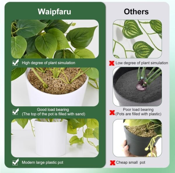 Faux Plants Indoor with Plastic Pots, Realistic Small Fake Plants, Fake Plants with Pothos, Fake Potted Plants, Artificial Plant for Home Shelf Bathroom Kitchen Office Indoor Outdoor Decor