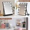 Vanity Mirror with Lights, Black Lighted Makeup Mirror with 12 LED Bulbs for Desk and Wall, Dimmable 3 Lighting Modes, 360-degree Rotating with USB-C and Charger (16”x12”)