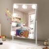 Vanity Mirror with Lights Hollywood Lighted Makeup Mirror with 9 Dimmable Bulbs & 3 Color Lighting Modes, Detachable 10X Magnification Mirror and 360 Degree Rotation(White)