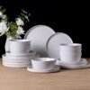 Ceramic Dinnerware Sets of 4, Modern Flat Stoneware Plates and Bowls Sets,Chip and Crack Resistant | Dishwasher & Microwave Safe Dishes Set,Scratch Resistant- Service for 4 (12pc)-Matte White