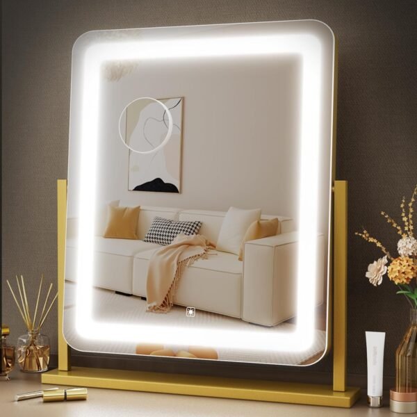 Makeup Vanity Mirror with Lights 15.2" Large LED Lighted Mirror, Hollywood Make Up Mirror with Lighting for Bedroom Tabletop, Smart Touch, Detachable 10X Magnification 360° Rotation, (White)