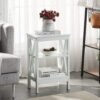 Nightstand Sofa Side Table with 3-Tier Storage Shelf for Living Room, Bedroom, Stable Steel Frame, Easy Assembly, End, White