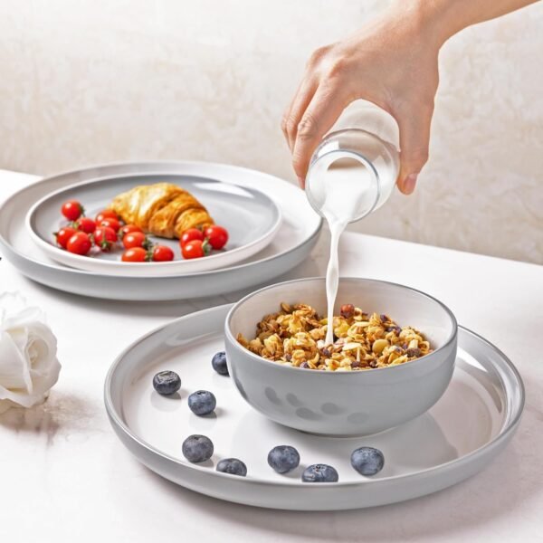 Ceramic Dinnerware Sets,Double Color Glaze Plates and Bowls Set,Highly Chip and Crack Resistant | Dishwasher & Microwave Safe | Round Dishes Set Service for 4 (12pc)