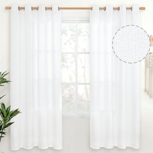 Natural Linen Curtains 63 Inch Length 2 Panels Bronze Grommet Linen Textured Short Window Drapes Light Filtering for Living Room Bedroom, 52 X 63 Inch