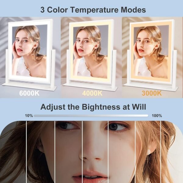 Vanity Mirror with Lights, Hollywood Lighted Makeup Mirror with Dimmable Light, Smart Control, Memory, Adjustable Warm White/Natural/Daylight, Birthday Gift, 360°Rotation (13in. White)