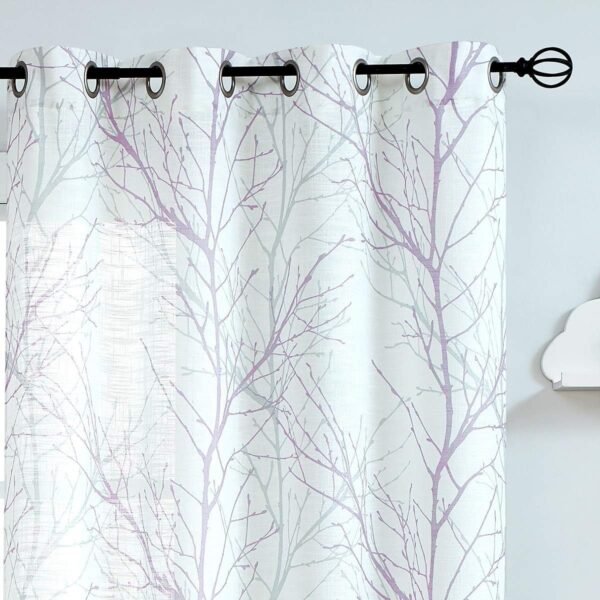 Tree Print Yellow Grey and White Curtains for Living Room Windows - Linen Textured Grommet Branches Pattern Window Treatment Set for Bedroom - 50" W x 96" L - (2 Panels)