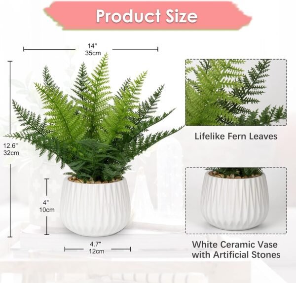 Faux Plant Indoor in Ceramic Pot 13" Artificial Potted Fern Fake House Plants for Desk Office Bathroom Garden Decoration