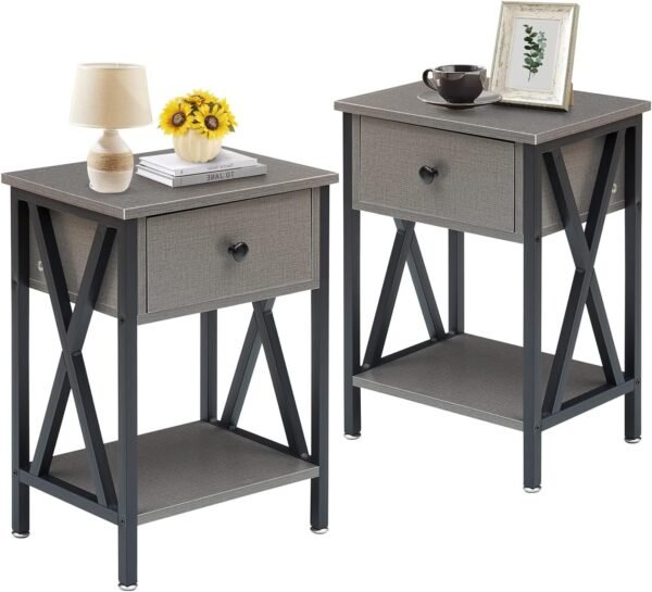 Nightstands, Modern End Side Tables,Night Stand with Drawer &Storage Shelf for Bedroom living Room Office Lounge, Black