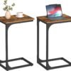 C-Shaped End Table, Small Side Table for Couch, Sofa Table with Metal Frame for Living Room, Bedroom, Bedside, Rustic Brown and Black