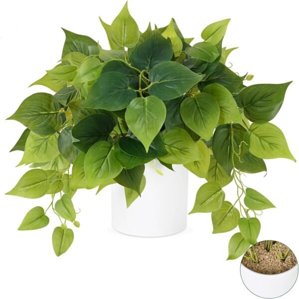 Faux Plants Indoor with Plastic Pots, Realistic Small Fake Plants, Fake Plants with Pothos, Fake Potted Plants, Artificial Plant for Home Shelf Bathroom Kitchen Office Indoor Outdoor Decor