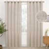 Natural Linen Curtains 63 Inch Length 2 Panels Bronze Grommet Linen Textured Short Window Drapes Light Filtering for Living Room Bedroom, 52 X 63 Inch