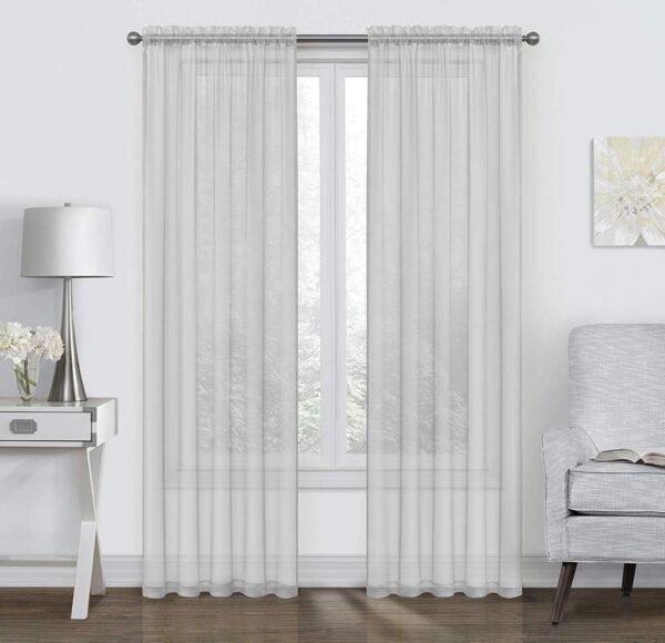 2 Pack: Basic Rod Pocket Sheer Voile Window Curtain Panels - Assorted Colors (White, 84 in. Long)