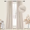 100% Blackout Curtains for Bedroom, Thermal Insulated Linen Blackout Curtains 96 Inch Length 2 Panels Set, Back Tab/Rod Pocket Room Darkening Curtains for Bedroom, Nursery -Oatmeal,W50 X L96