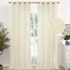 Natural Linen Curtains 63 Inch Length 2 Panels Bronze Grommet Linen Textured Short Window Drapes Light Filtering for Living Room Bedroom, 52 X 63 Inch
