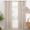 Natural Linen Curtains 63 Inch Length 2 Panels Bronze Grommet Linen Textured Short Window Drapes Light Filtering for Living Room Bedroom, 52 X 63 Inch