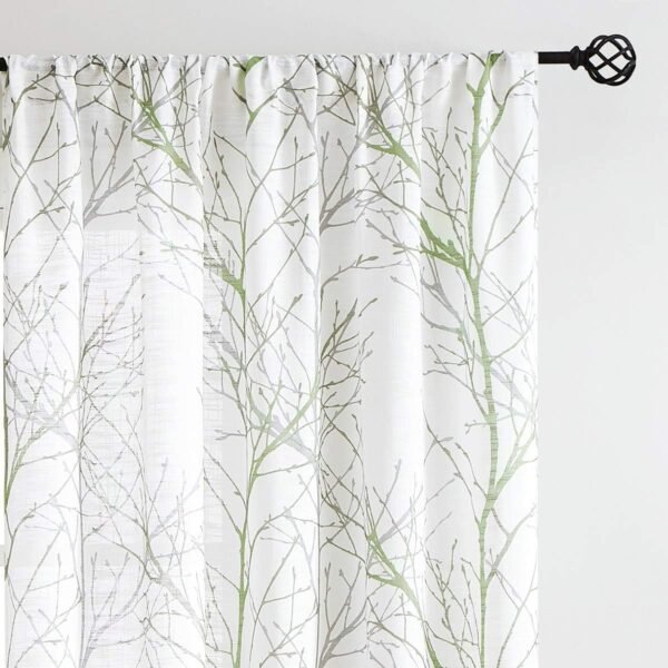 Tree Print Yellow Grey and White Curtains for Living Room Windows - Linen Textured Grommet Branches Pattern Window Treatment Set for Bedroom - 50" W x 96" L - (2 Panels)