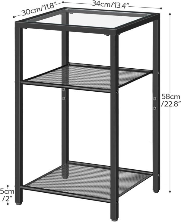 Side Tables Set of 2, 3-Tier Slim Nightstands with Storage Shelves, Modern End Tables, Tempered Glass Bedside Tables, for Living Room, Bedroom, Black BK77BZP201