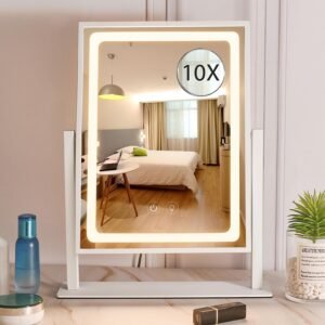 71RXh3o9RCL._AC_SL1500.jpg Vanity Mirror with Lights, Hollywood Makeup Mirror with Lights, Touch Control, 3 Color Lighting Modes, Dimmable, Detachable 10X Magnification Mirror, 360° Rotation (16in, White)